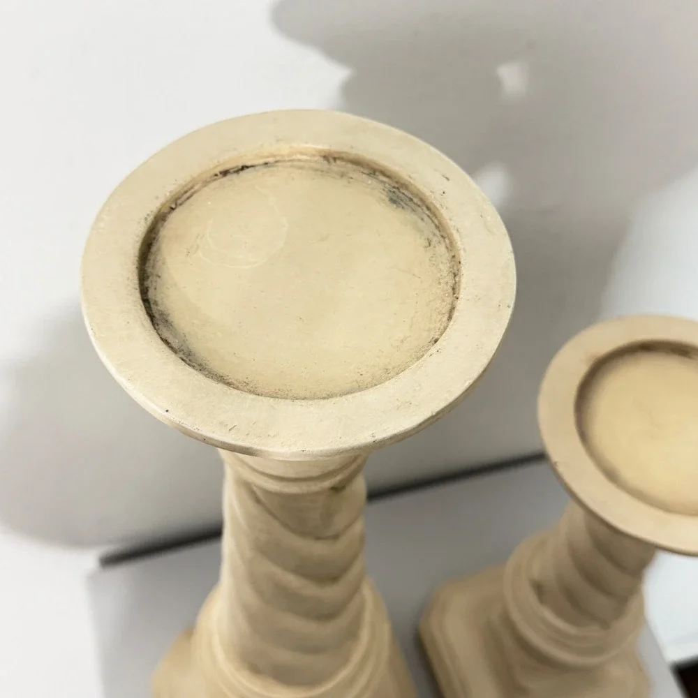 Vintage  Pillar Candle Holders Set of 2 Cream Barley Twist Traditional Decor